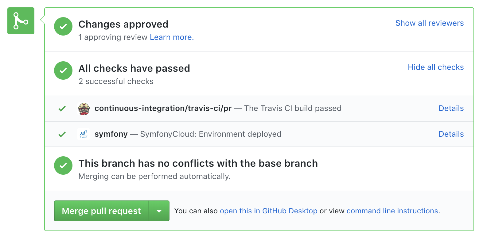 SymfonyCloud Pull Request Deployment